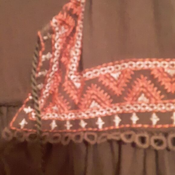 💫💫💫TIME & TRU 100% RAYON OLIVE GREEN BOHO MINI SHIFT DRESS S(4-6) - Picture 3 of 7